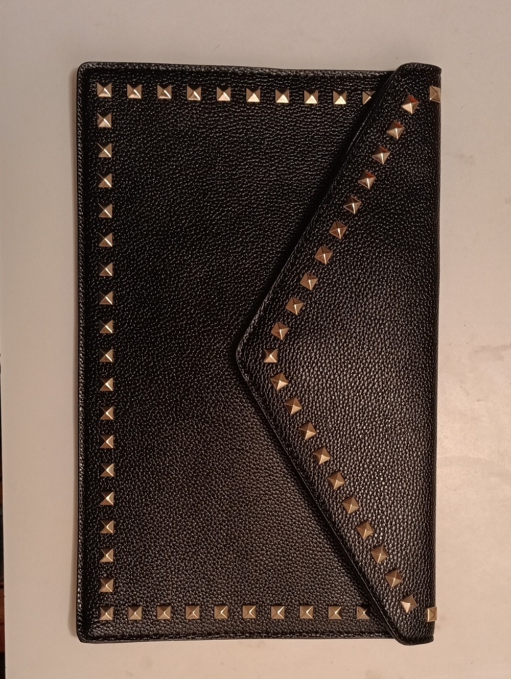 Black Stud-Trim Leather Envelope Clutch